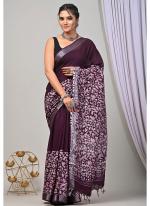 Cotton  Wine Daily Wear Printed Saree